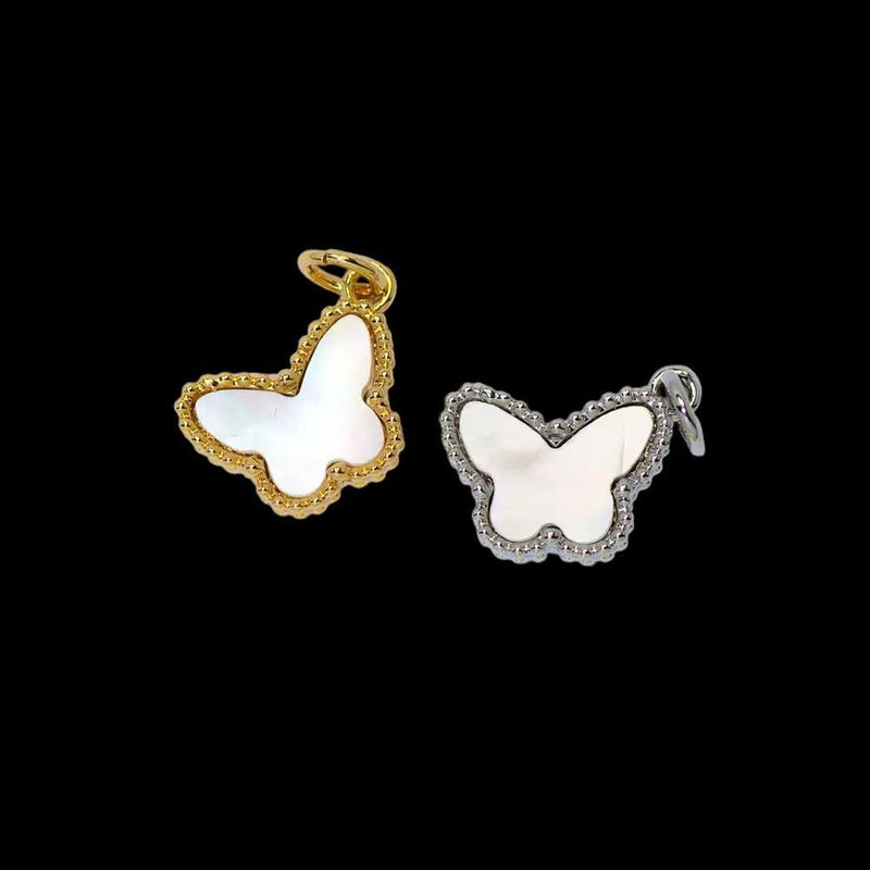 Gold Plated Mother of Pearl Charms, Heart Cross Butterfly Clover Religious Charms