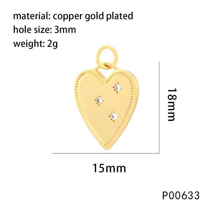 Gold Plated Heart Animal Charms, CZ Leaf Star Pet Charms,
