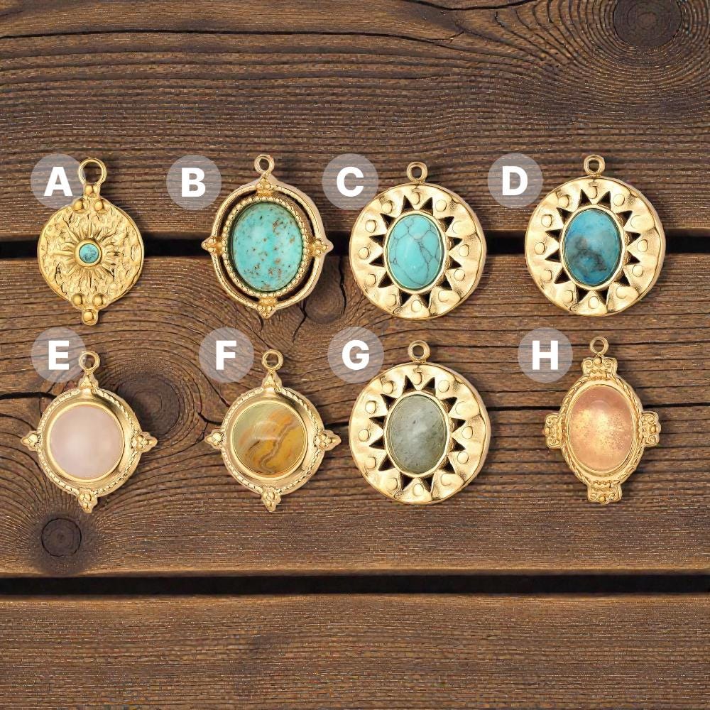 Gold Plated Vintage Style Stone Pendants,