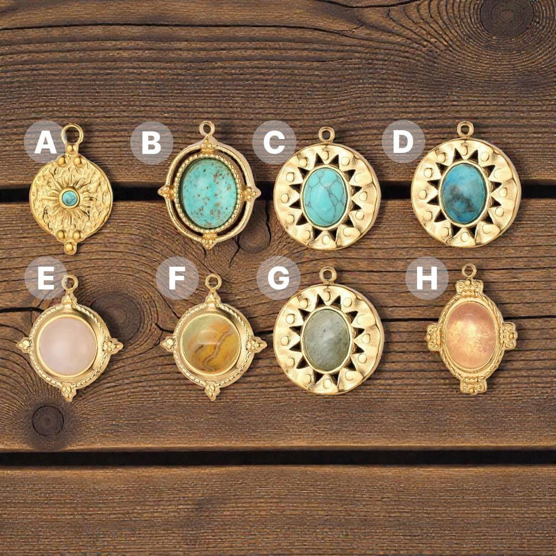Gold Plated Vintage Style Stone Pendants,