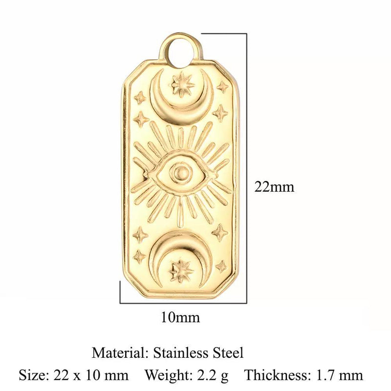 Gold Plated Evil Eye Charms, Celestial Heart Sun Star Hamsa Jewelry Charms