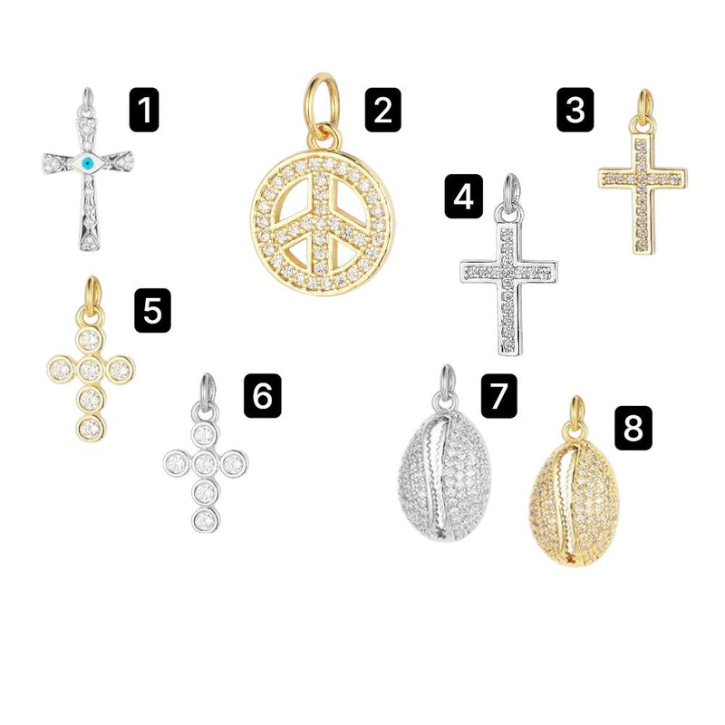 Gold Plated Cross Peace Shell Charms, CZ Religious Symbol Jewelry Pendants