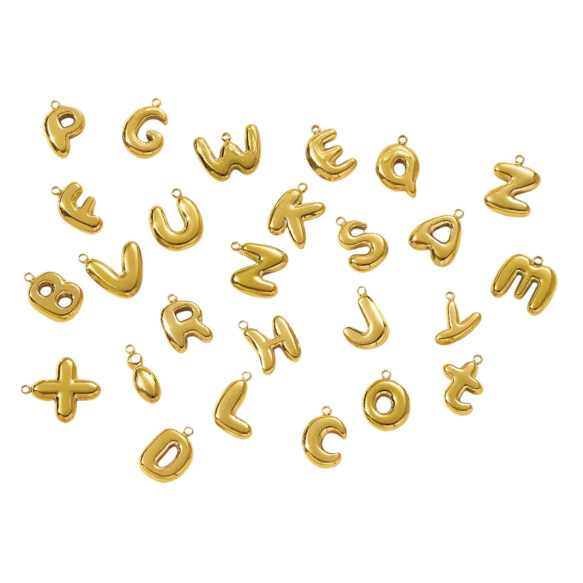 Gold Plated Alphabet Letter Charms, Bubble Initial Pendant AZ, DIY Jewelry