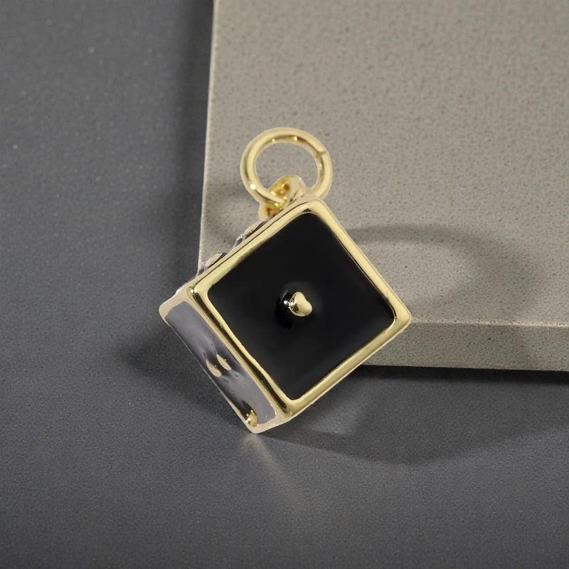 Gold Plated Playing Card & Dice Charms, Enamel Casino Lucky Jewelry
