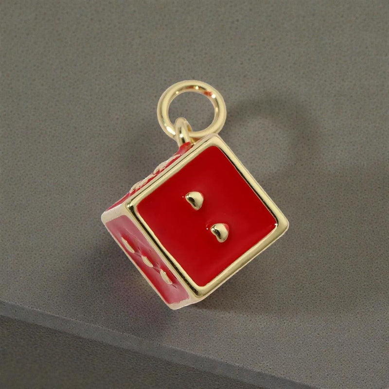 Gold Plated Playing Card & Dice Charms, Enamel Casino Lucky Jewelry