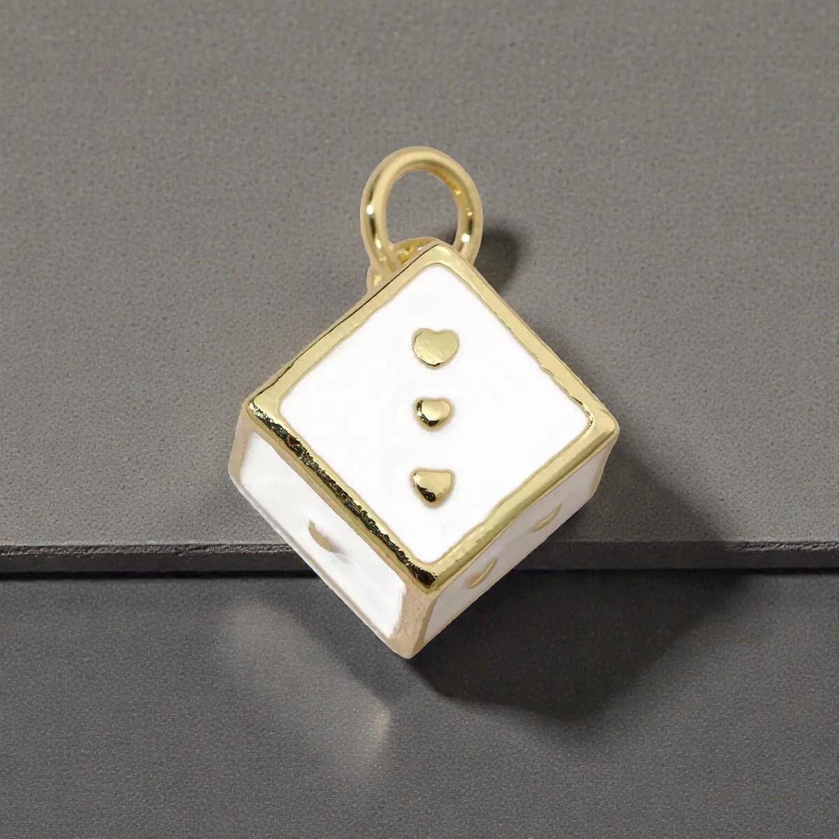 Gold Plated Playing Card & Dice Charms, Enamel Casino Lucky Jewelry