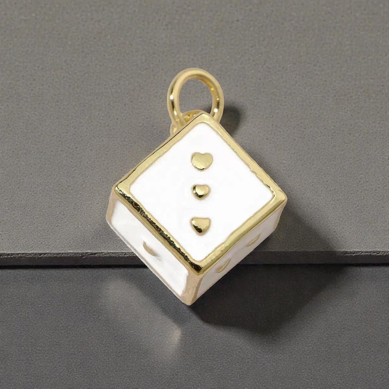 Gold Plated Playing Card & Dice Charms, Enamel Casino Lucky Jewelry