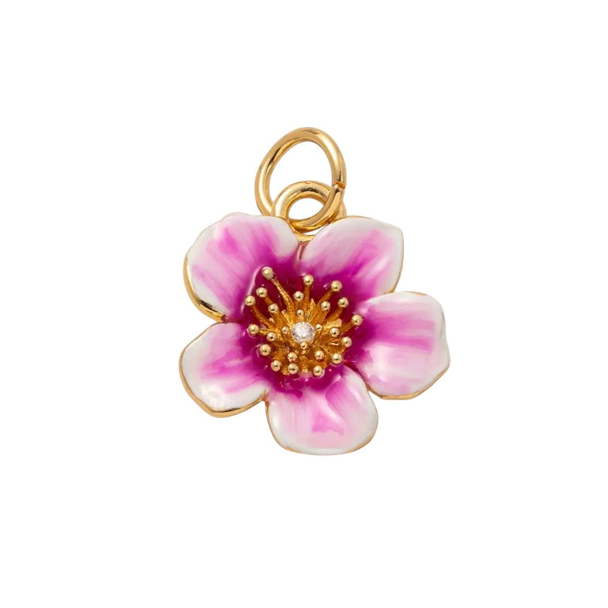 Gold Plated Enamel Flower Charms Set, Floral Pearl Fruit Heart Shoe Charms