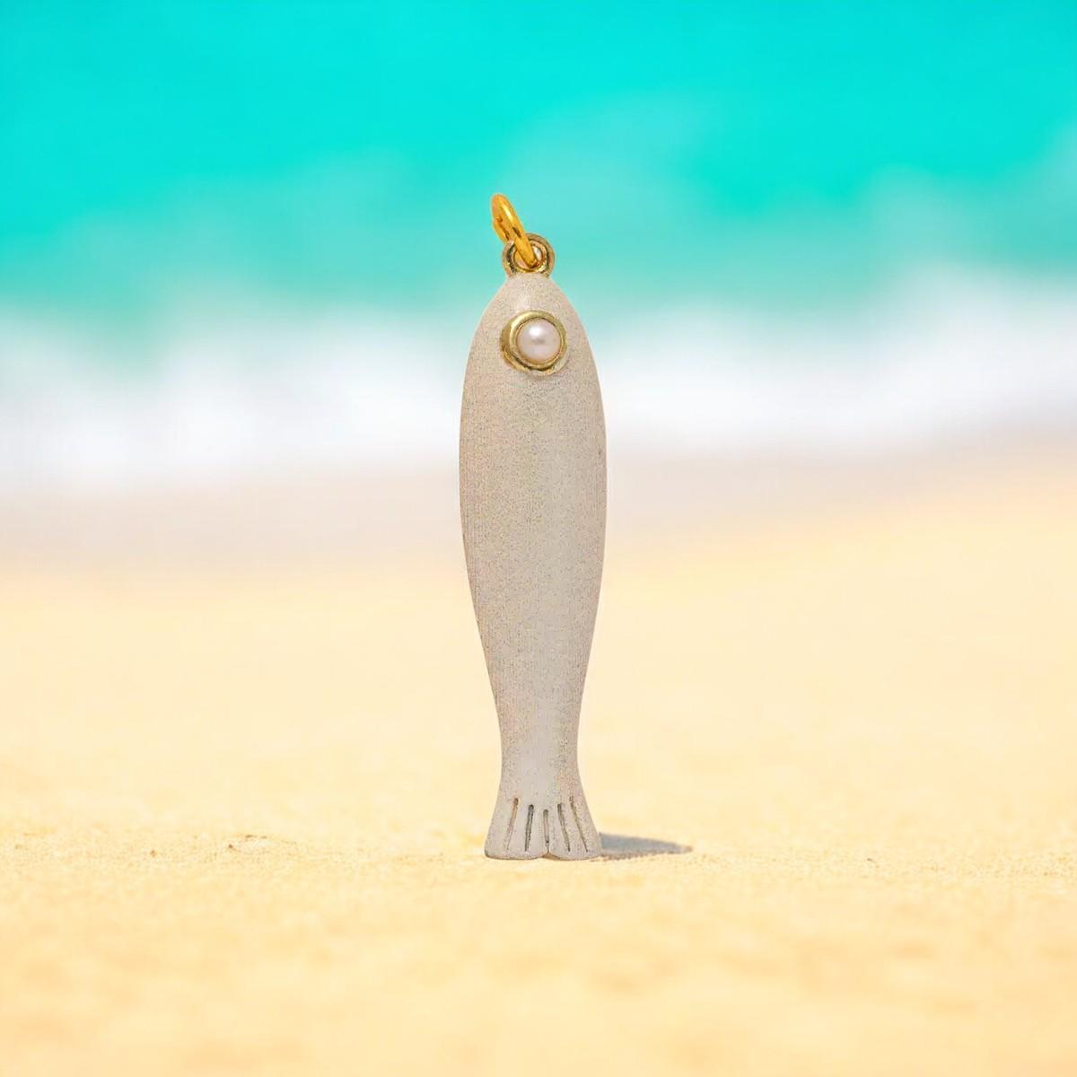 Gold Plated Enamel Fish Charm, Coastal Jewelry Pendant