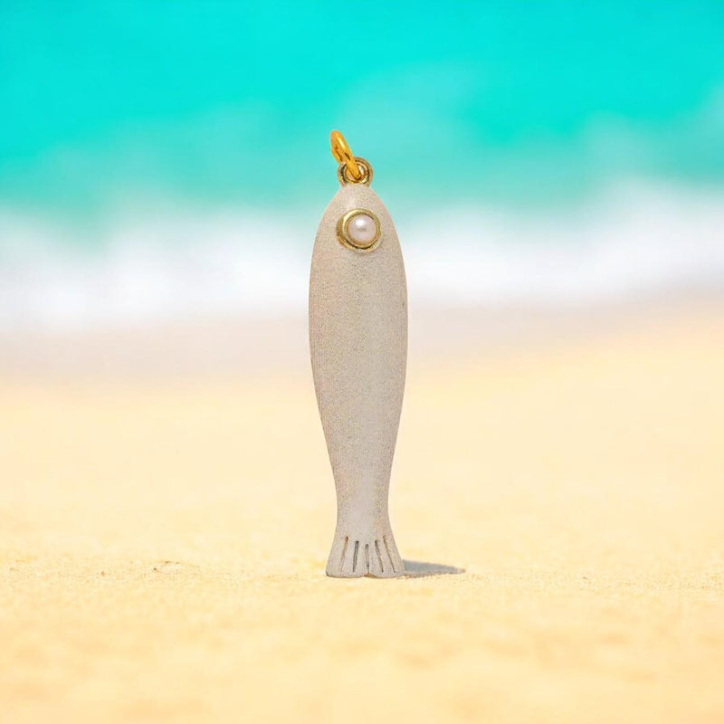 Gold Plated Enamel Fish Charm, Coastal Jewelry Pendant