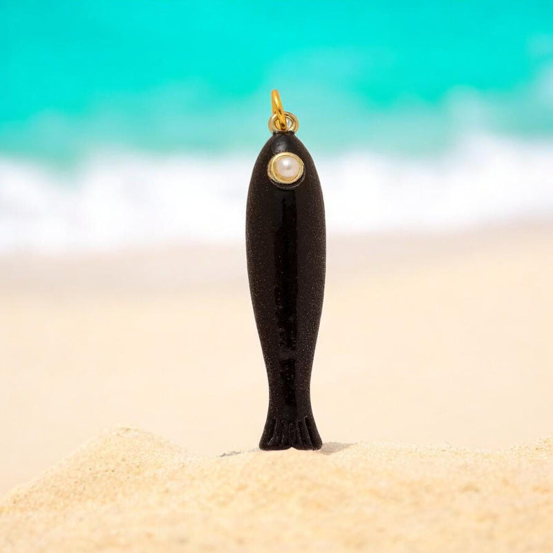 Gold Plated Enamel Fish Charm, Coastal Jewelry Pendant