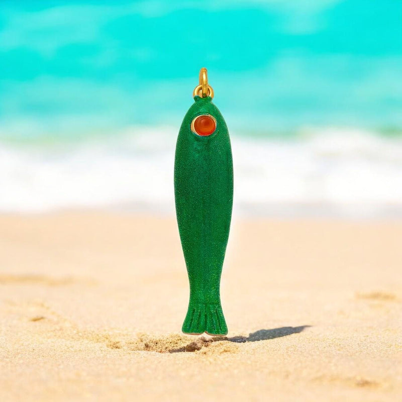 Gold Plated Enamel Fish Charm, Coastal Jewelry Pendant