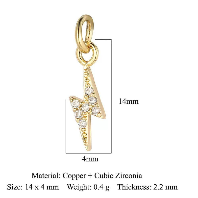 Gold Plated CZ Charms, Moon Lightning Cross Eye Star Charms, Religious Celestial Jewelry