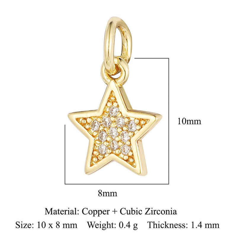 Gold Plated CZ Charms, Moon Lightning Cross Eye Star Charms, Religious Celestial Jewelry