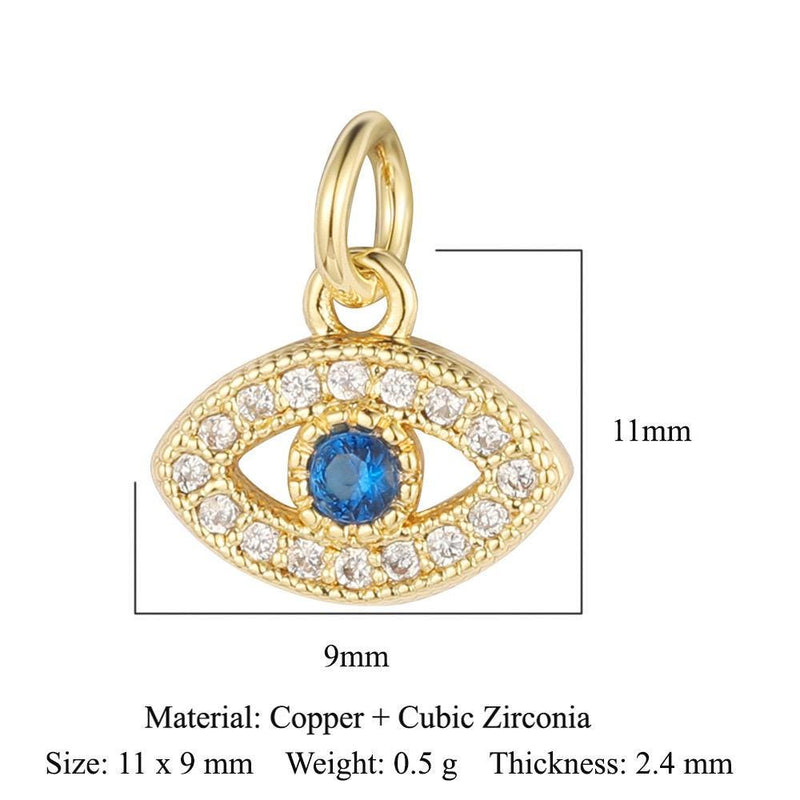 Gold Plated CZ Charms, Moon Lightning Cross Eye Star Charms, Religious Celestial Jewelry