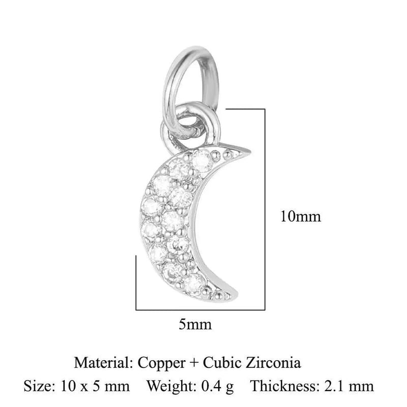 Gold Plated CZ Charms, Moon Lightning Cross Eye Star Charms, Religious Celestial Jewelry