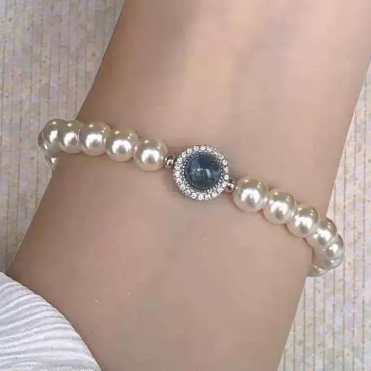 Pearl Beaded Stretch Bracelets with Gold Plated Charms, Gemstone Stackable Bracelets, Elegant Handmade Jewelry