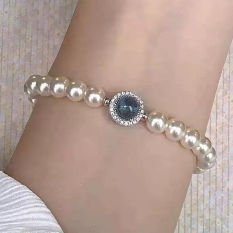 Pearl Beaded Stretch Bracelets with Gold Plated Charms, Gemstone Stackable Bracelets, Elegant Handmade Jewelry