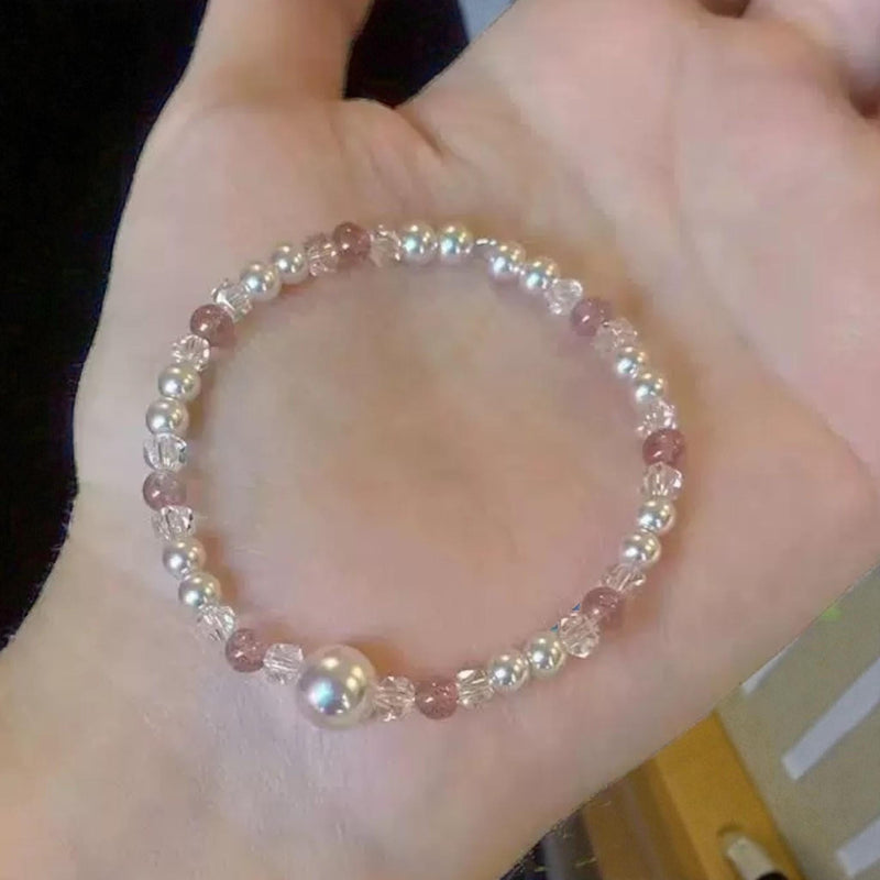 Pearl Beaded Stretch Bracelets with Gold Plated Charms, Gemstone Stackable Bracelets, Elegant Handmade Jewelry