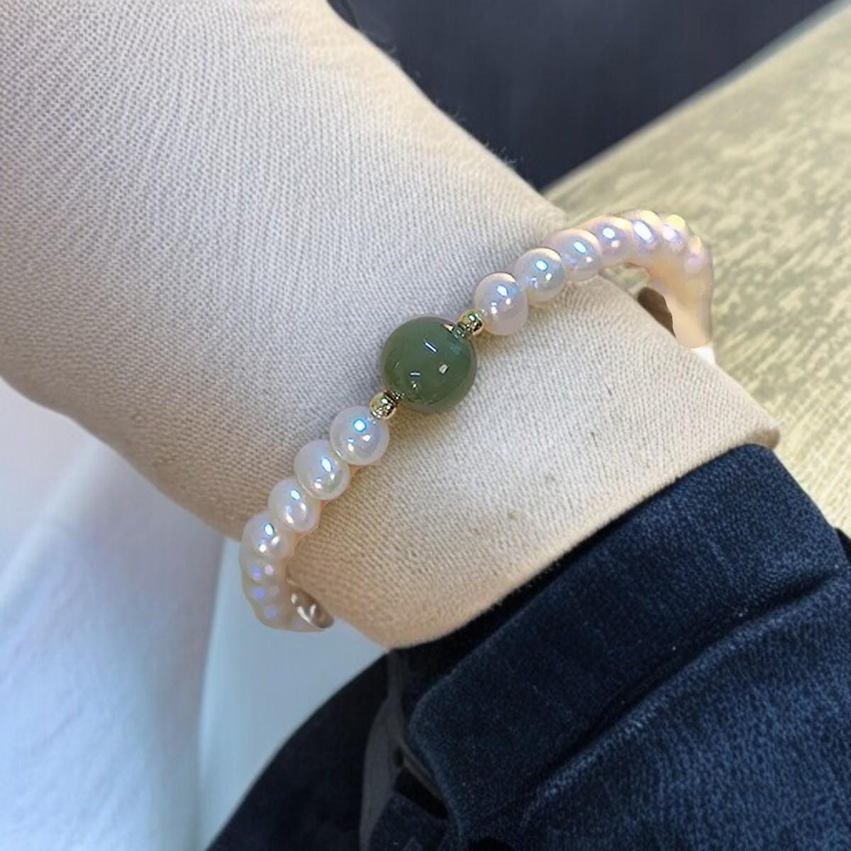 Pearl Beaded Stretch Bracelets with Gold Plated Charms, Gemstone Stackable Bracelets, Elegant Handmade Jewelry