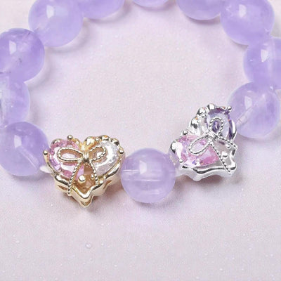 Gold Plated Heart Charm Bead | Pastel Crystal Bow Bracelet Spacer