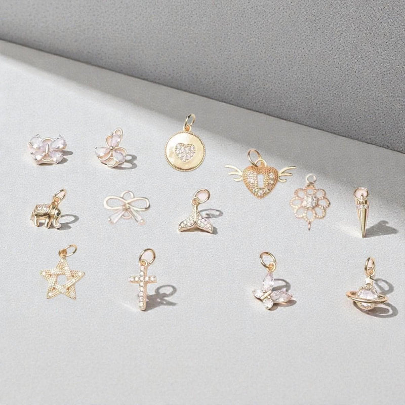 Gold Plated CZ Charm Set, Mini Pendants, DIY Jewelry