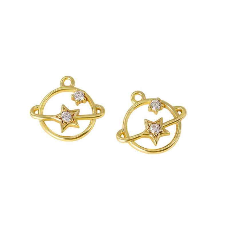Gold Plated CZ Mini Charms Mix, Celestial Heart Flower Dolphin Footprint