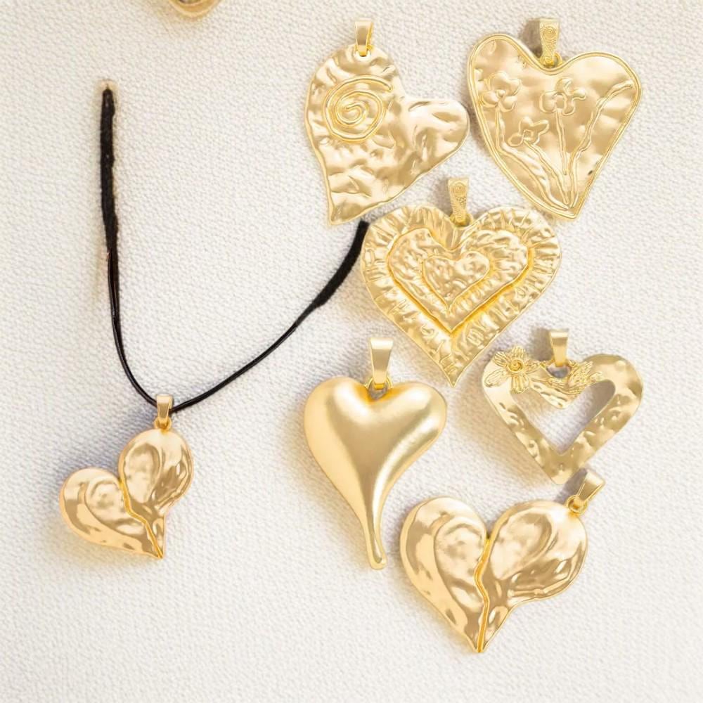 Large Gold Plated Heart Charms  Hammered Statement Heart Pendants