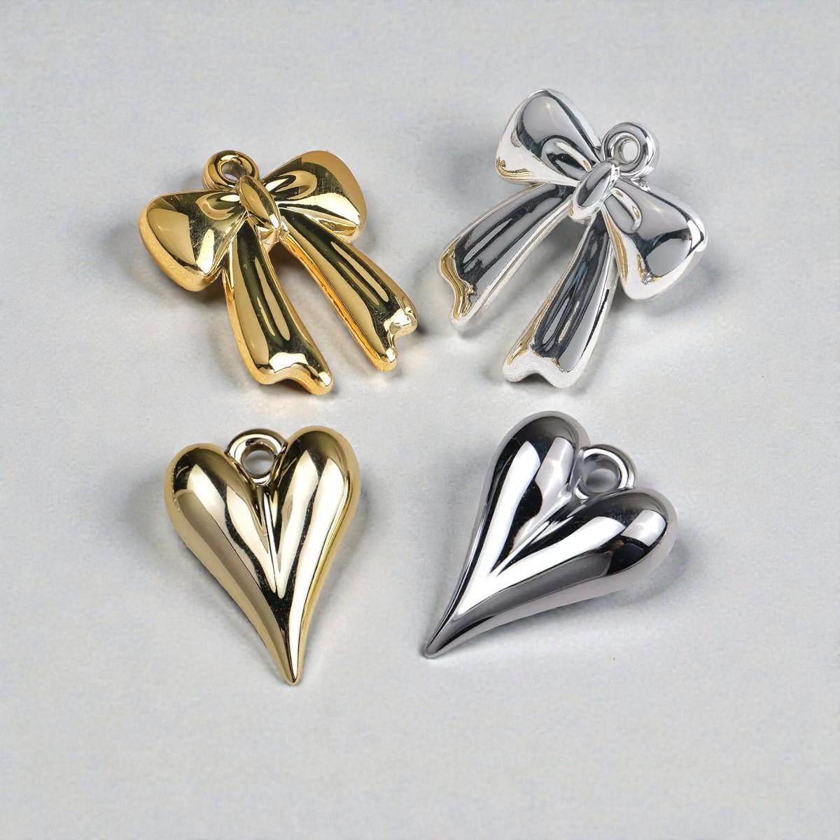 Acrylic Bow & Heart Charms  Puffy Hearts - Ribbon Bows