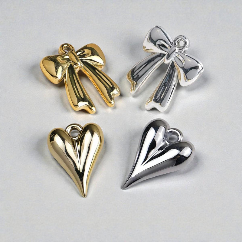 Acrylic Bow & Heart Charms  Puffy Hearts - Ribbon Bows