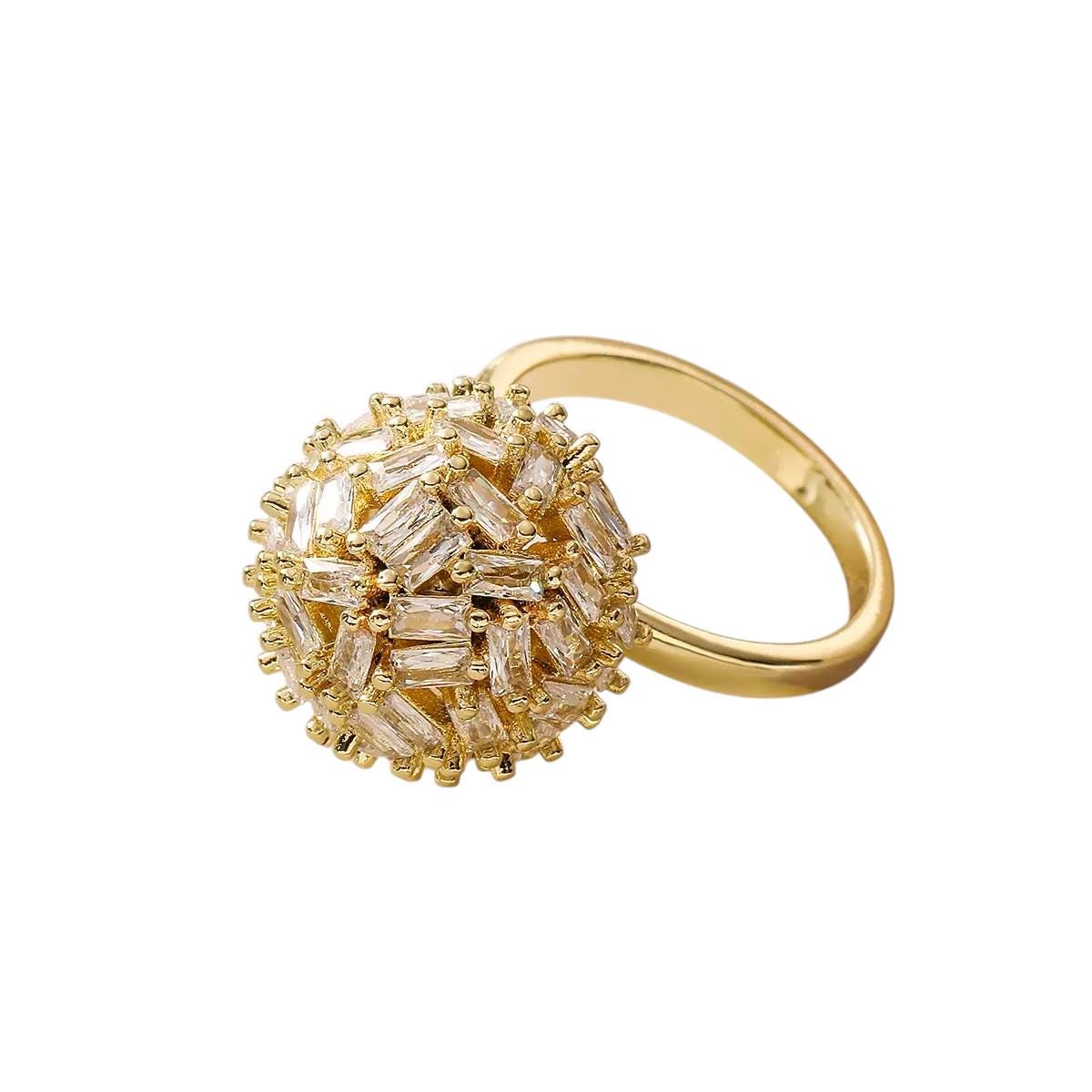 Gold Plated Statement Rings  Crystal Band, Chunky Open & Modern Adjustable Rings
