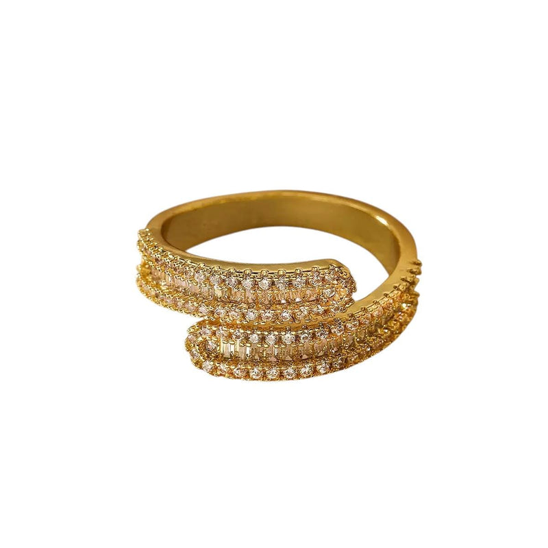 Gold Plated Statement Rings  Crystal Band, Chunky Open & Modern Adjustable Rings
