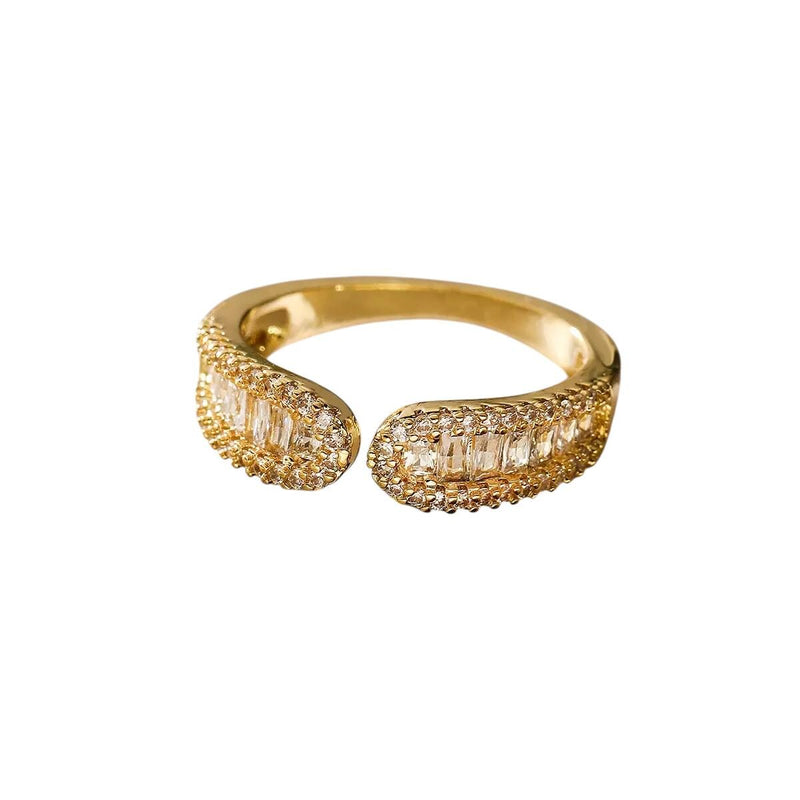 Gold Plated Statement Rings  Crystal Band, Chunky Open & Modern Adjustable Rings