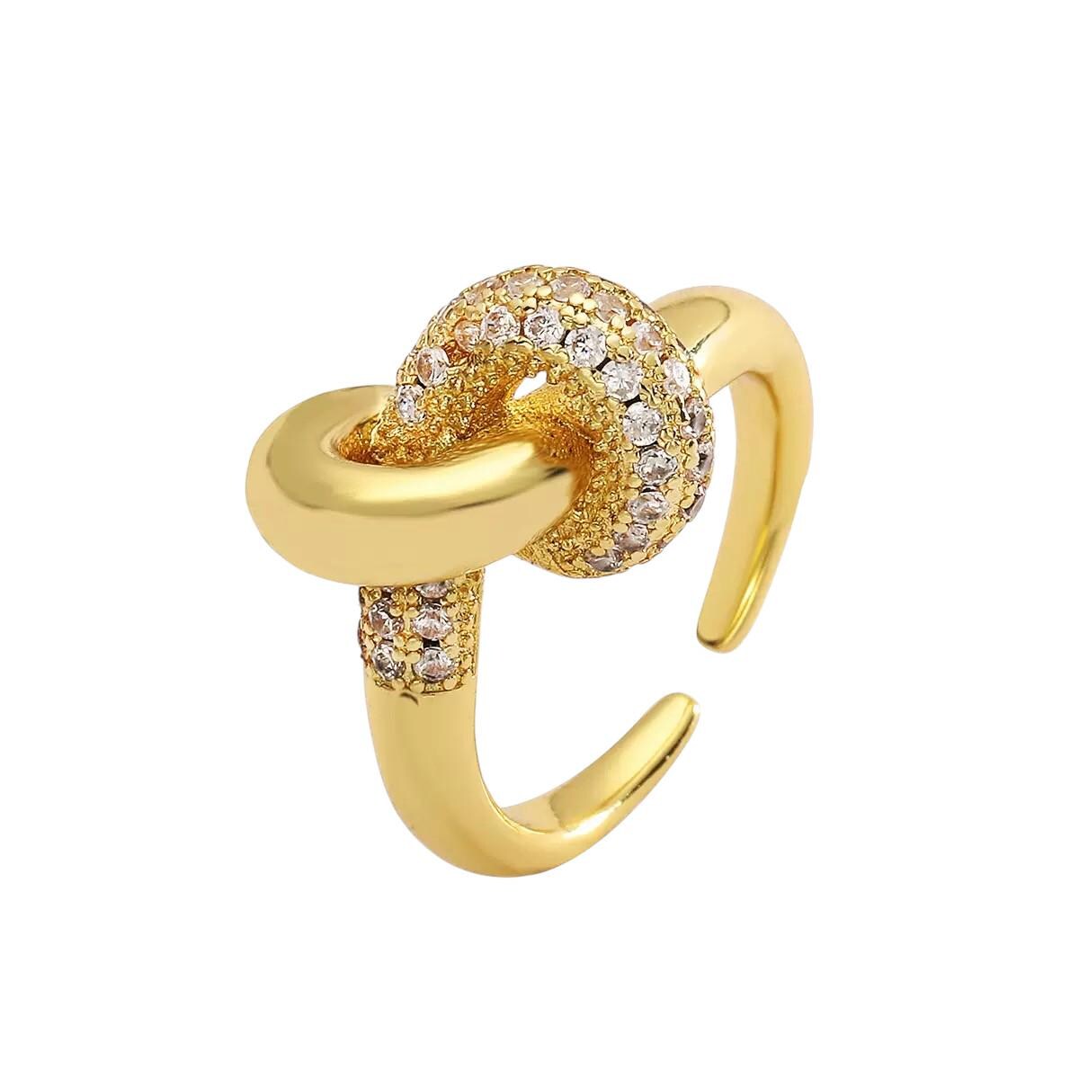 Gold Plated Statement Rings  Crystal Band, Chunky Open & Modern Adjustable Rings