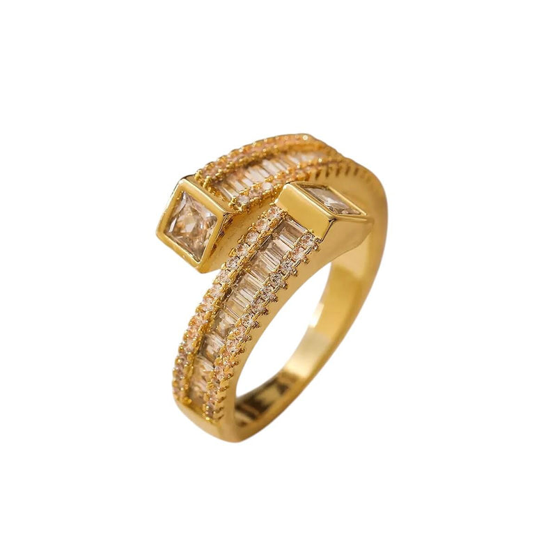 Gold Plated Statement Rings  Crystal Band, Chunky Open & Modern Adjustable Rings