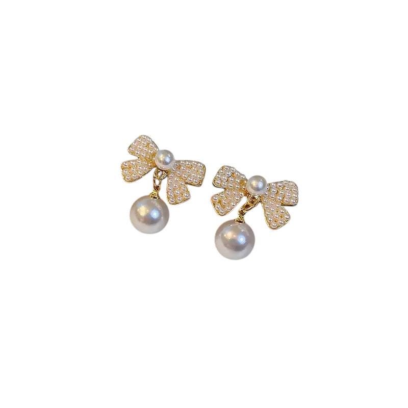 Pearl Bow Drop Earrings  Elegant Ribbon Earrings for Women | Dainty Bridal & Fashion Jewelry