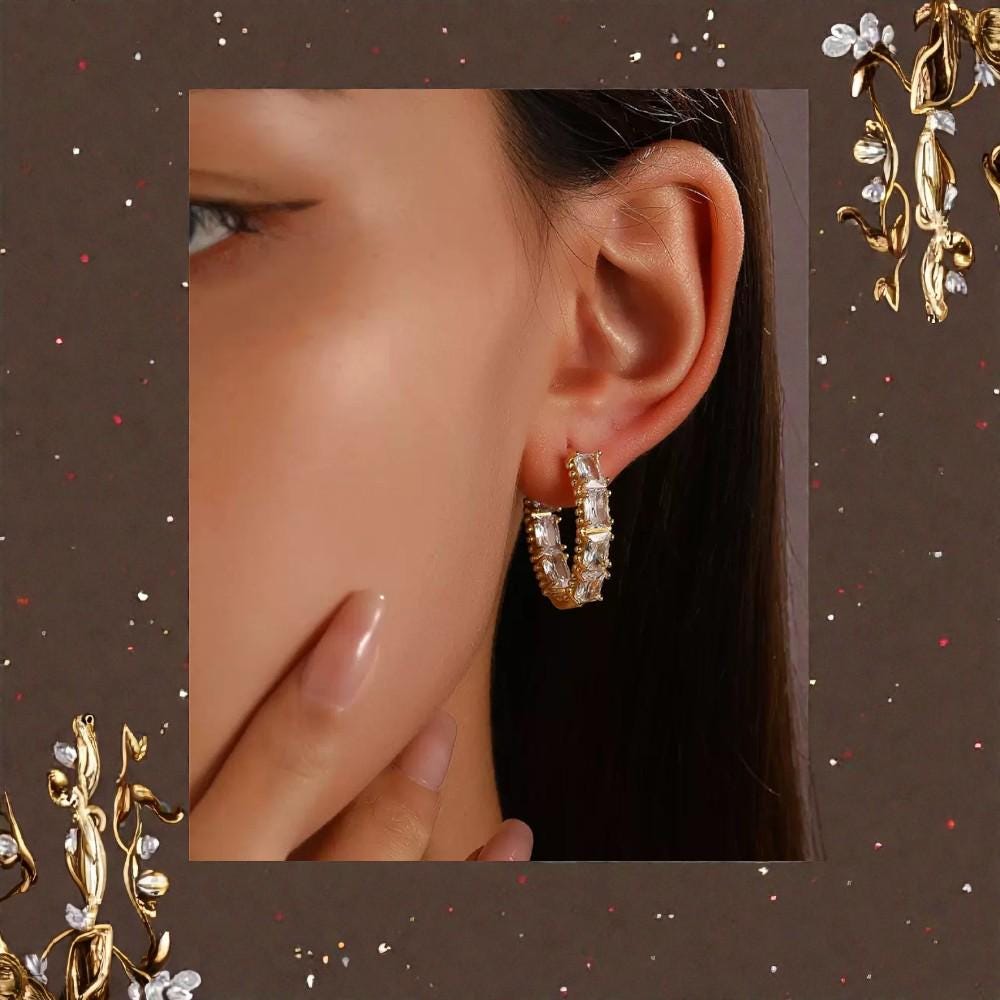 Gold Plated Gemstone Hoop Earrings  Emerald Green, Ruby Red & Sapphire Blue Crystal Huggies