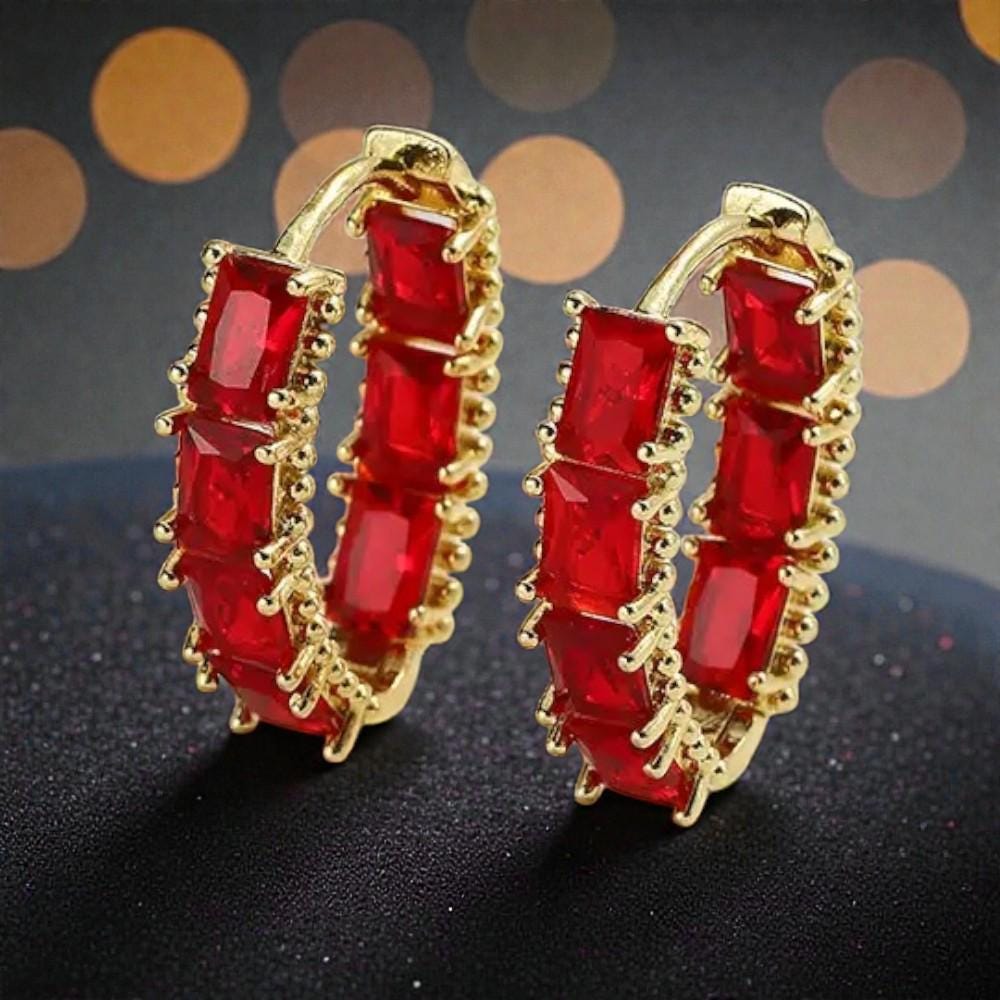 Gold Plated Gemstone Hoop Earrings  Emerald Green, Ruby Red & Sapphire Blue Crystal Huggies