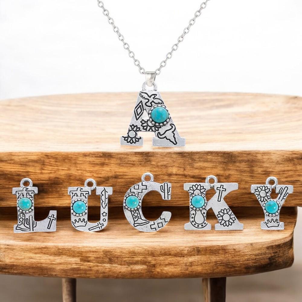 DIY Alphabet Charm Set with Turquoise Accent  | Initial Pendant Charms