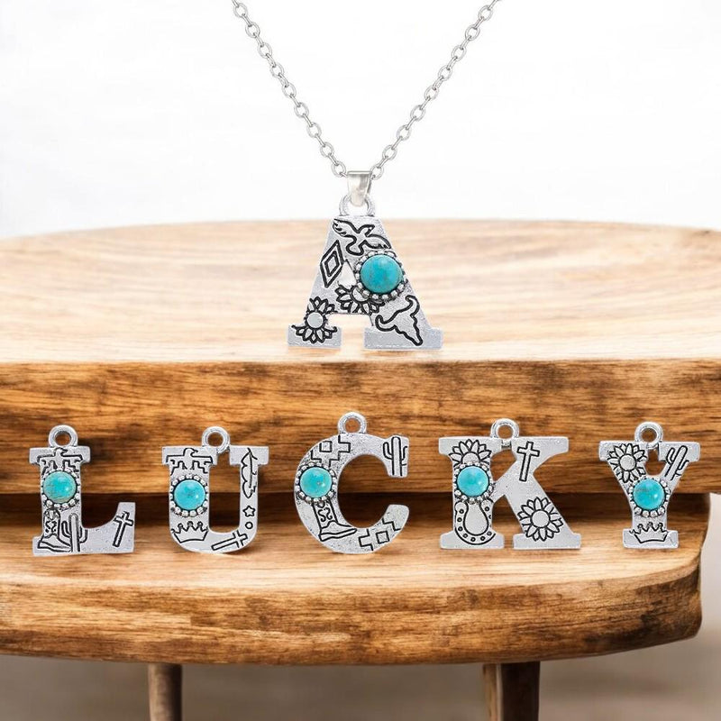 DIY Alphabet Charm Set with Turquoise Accent  | Initial Pendant Charms