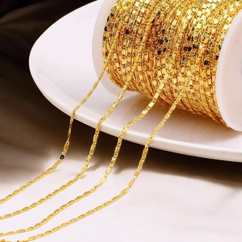 Diamond Cut Cable Chain by the Yard  Gold Plated Sparkle Link Chain for Jewelry Making, DIY Necklaces , Bracelets