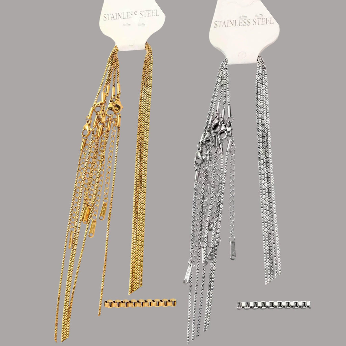 18K Gold Plated Stainless Steel Box Chain Necklace 1.2mm | 45+5cm Extension | DIY Jewelry Chain