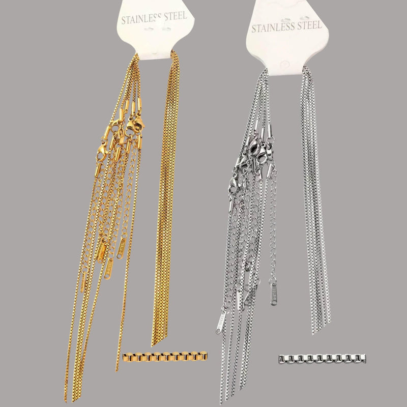 18K Gold Plated Stainless Steel Box Chain Necklace 1.2mm | 45+5cm Extension | DIY Jewelry Chain