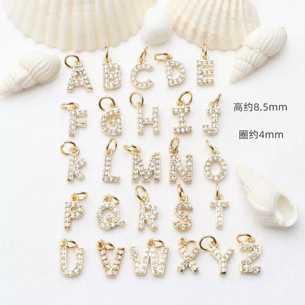 18K Gold Initial Letter Charms, CZ Alphabet Charms, AZ Gold Letter Pendant for Necklaces & Bracelets