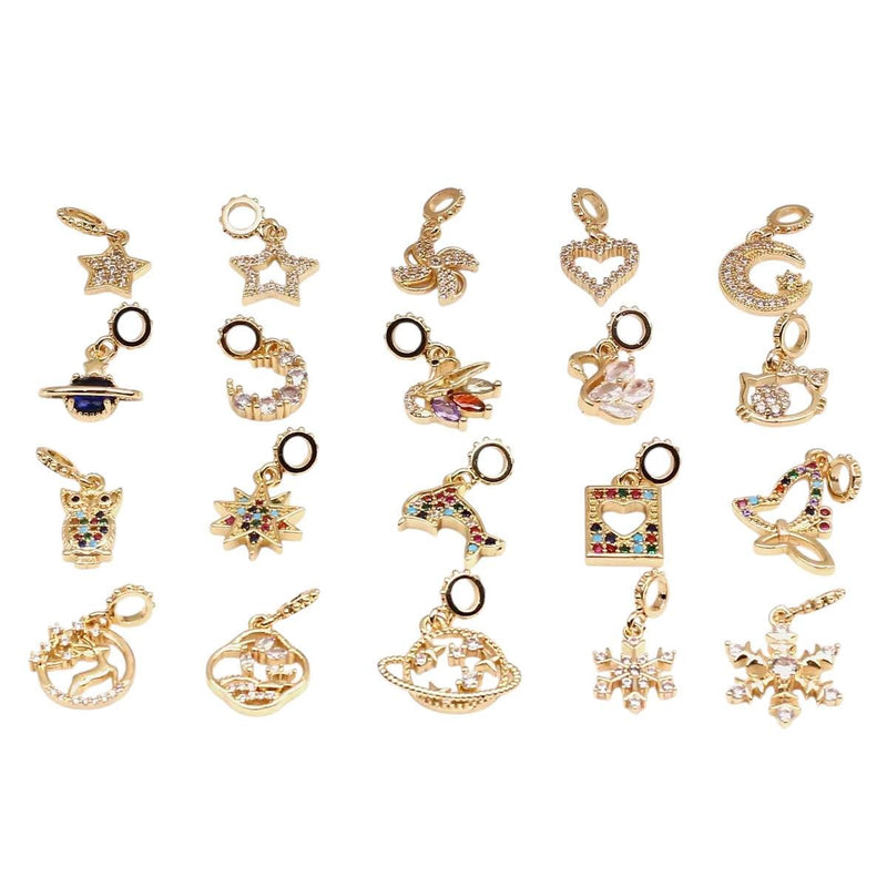 18K Gold Plated Charm Set | CZ Star Heart Moon Planet Charms for Jewelry