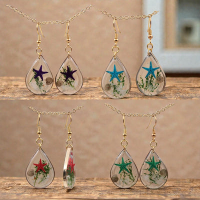 Resin Starfish Earrings | Ocean Inspired Teardrop Jewelry | Handmade Coastal Earrings | Beach Resin Jewelry