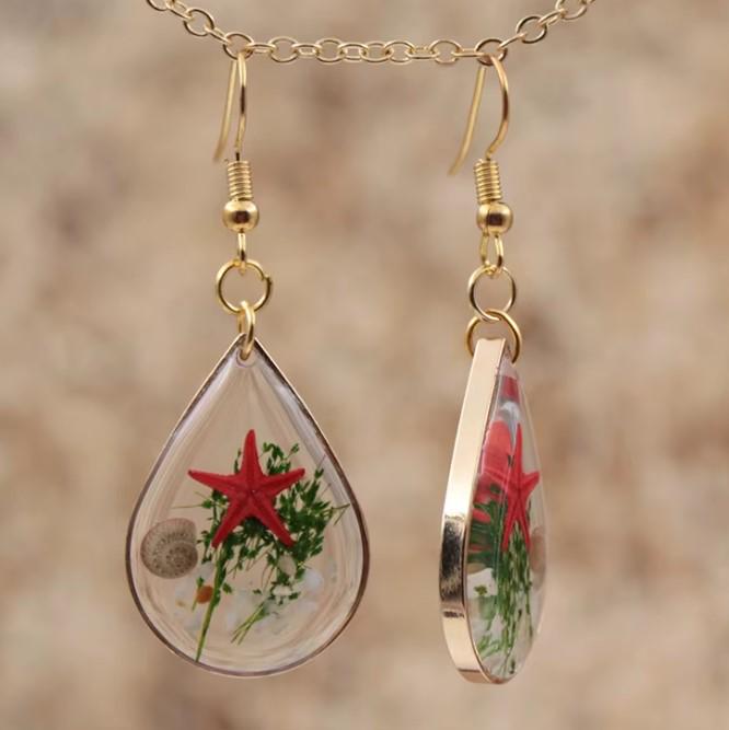 Resin Starfish Earrings | Ocean Inspired Teardrop Jewelry | Handmade Coastal Earrings | Beach Resin Jewelry