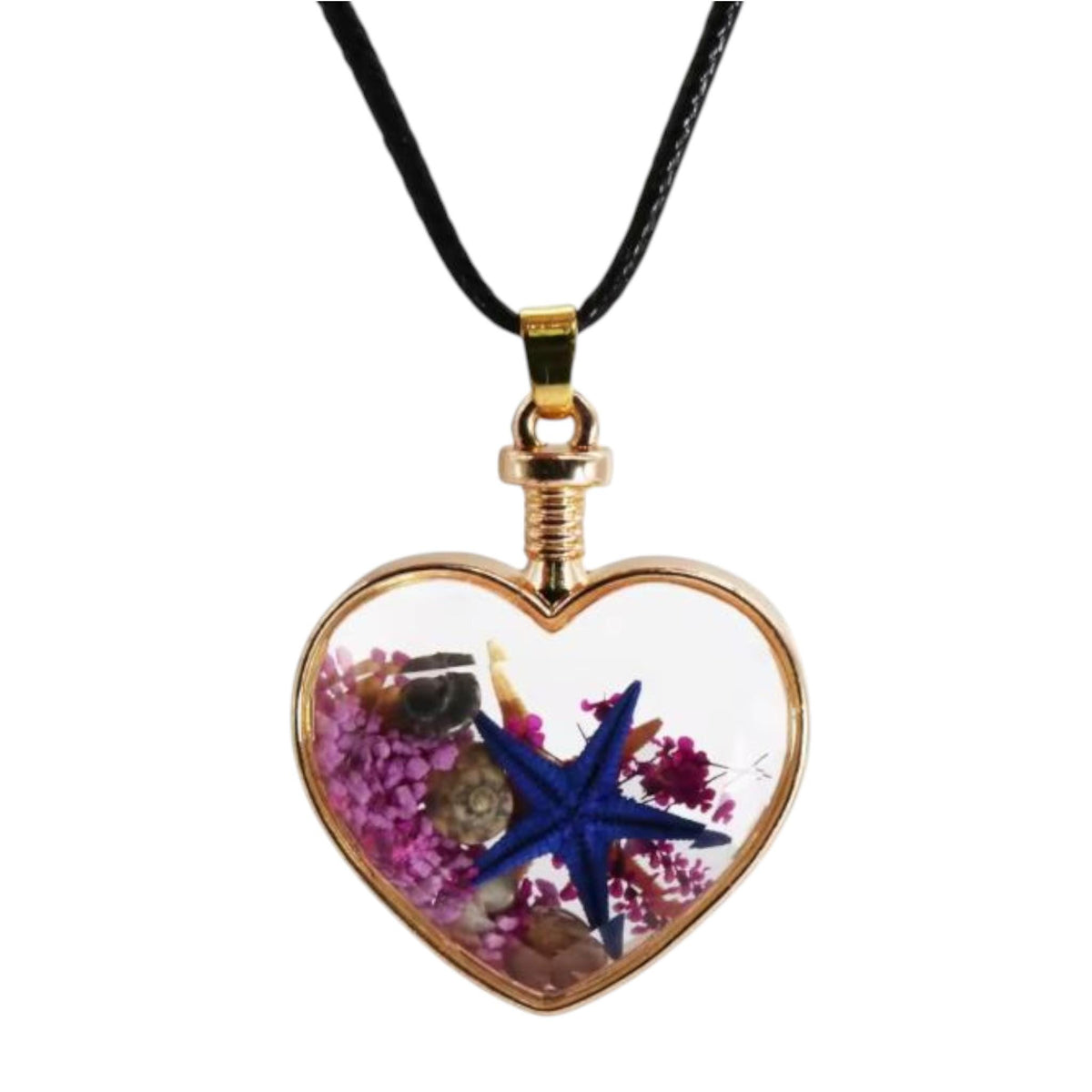 Heart & Circle  Starfish Resin Necklace   Handmade Sea Life Charm