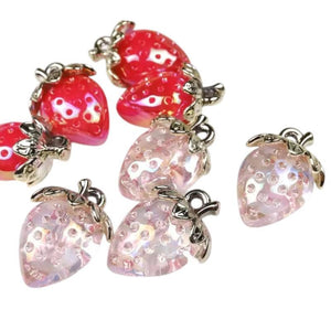 Strawberry Charms | Iridescent Resin Fruit Pendants | Kawaii Jewelry Charms
