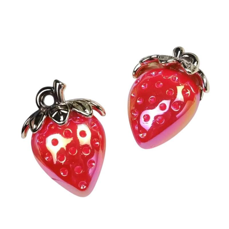 Strawberry Charms | Iridescent Resin Fruit Pendants | Kawaii Jewelry Charms